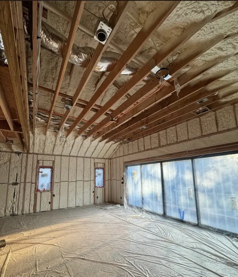 Interior walls and ceiling insulated with spray foam during new construction in Prescott Valley